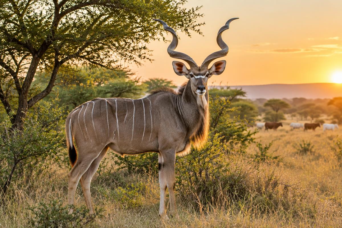 Mature kudu bull in golden South African bushveld